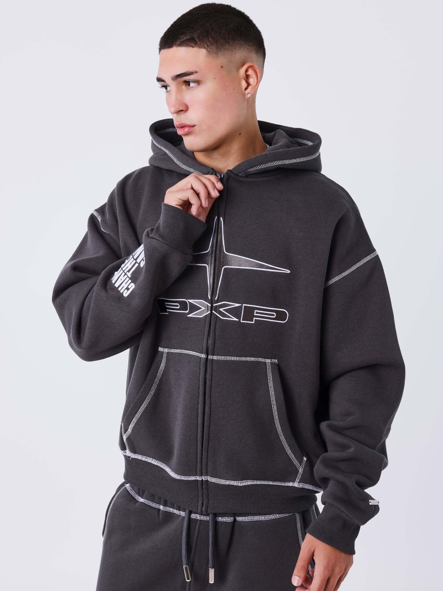Uk Drip gewatteerde hoodie met rits