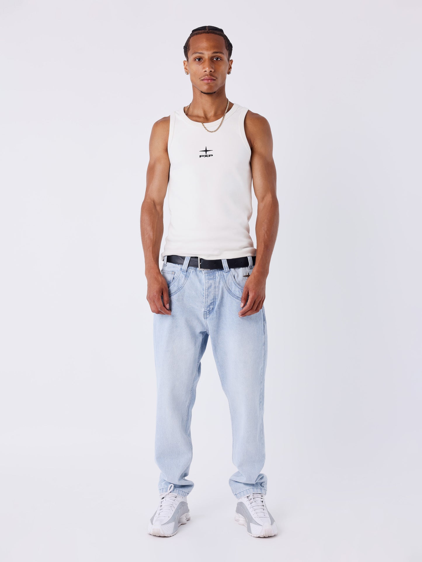 Slim fit faded blue denim jeans