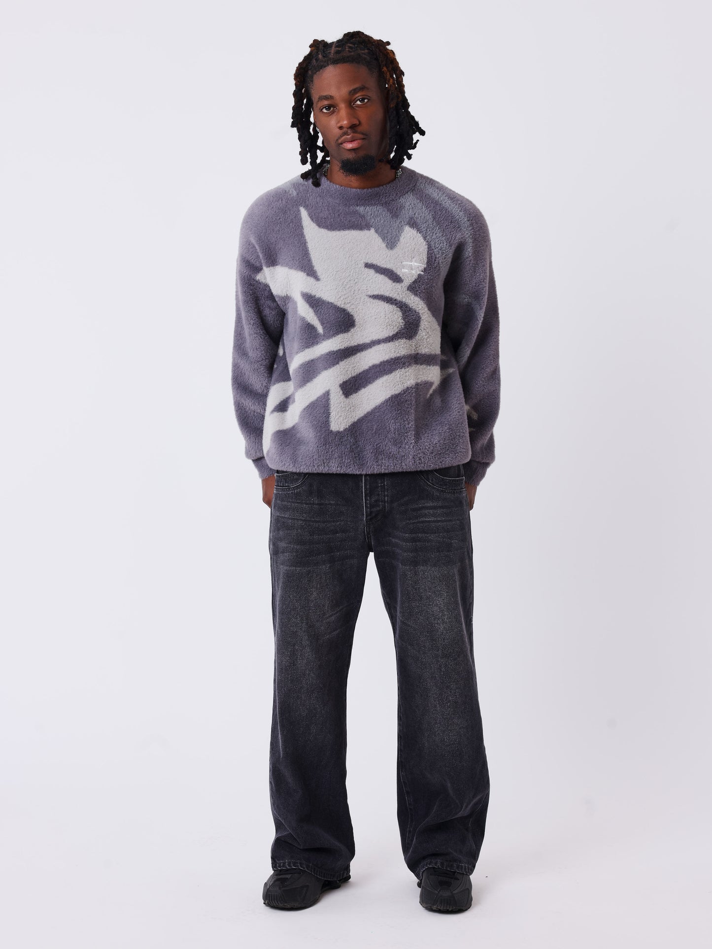 Pull col rond mohair animal