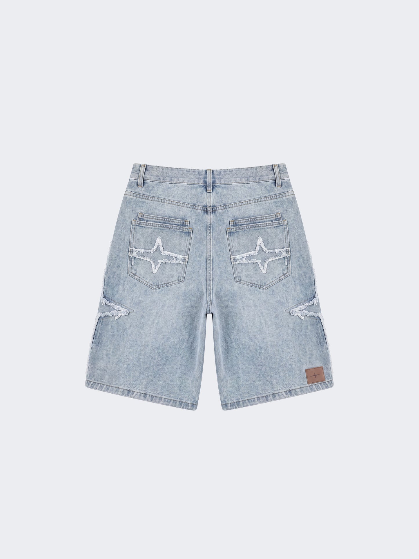 Short denim com detalhes desfiados PXP