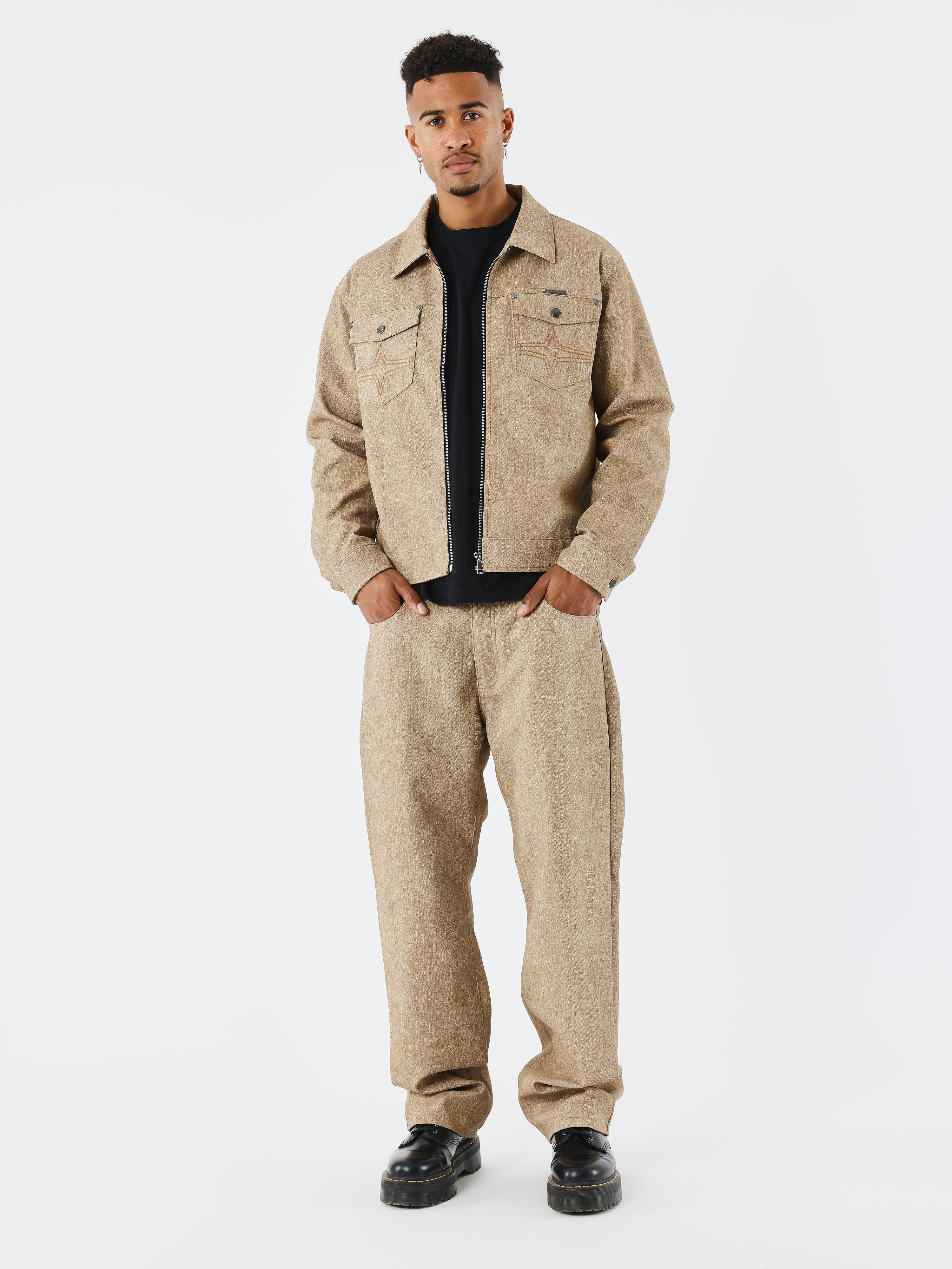 Calça de couro efeito denim – PXP