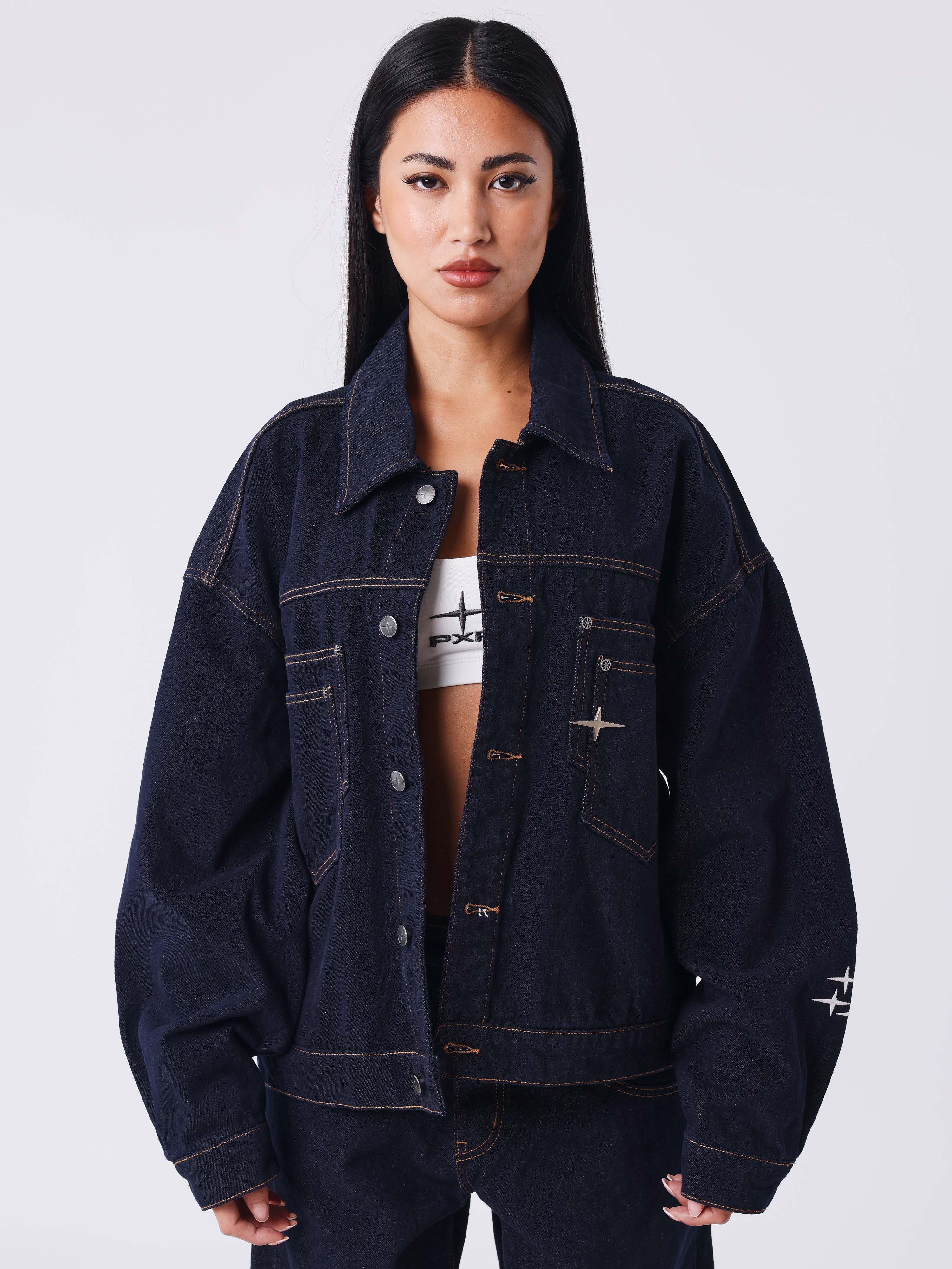 Veste oversize en denim brut à surpiqûres Polaris