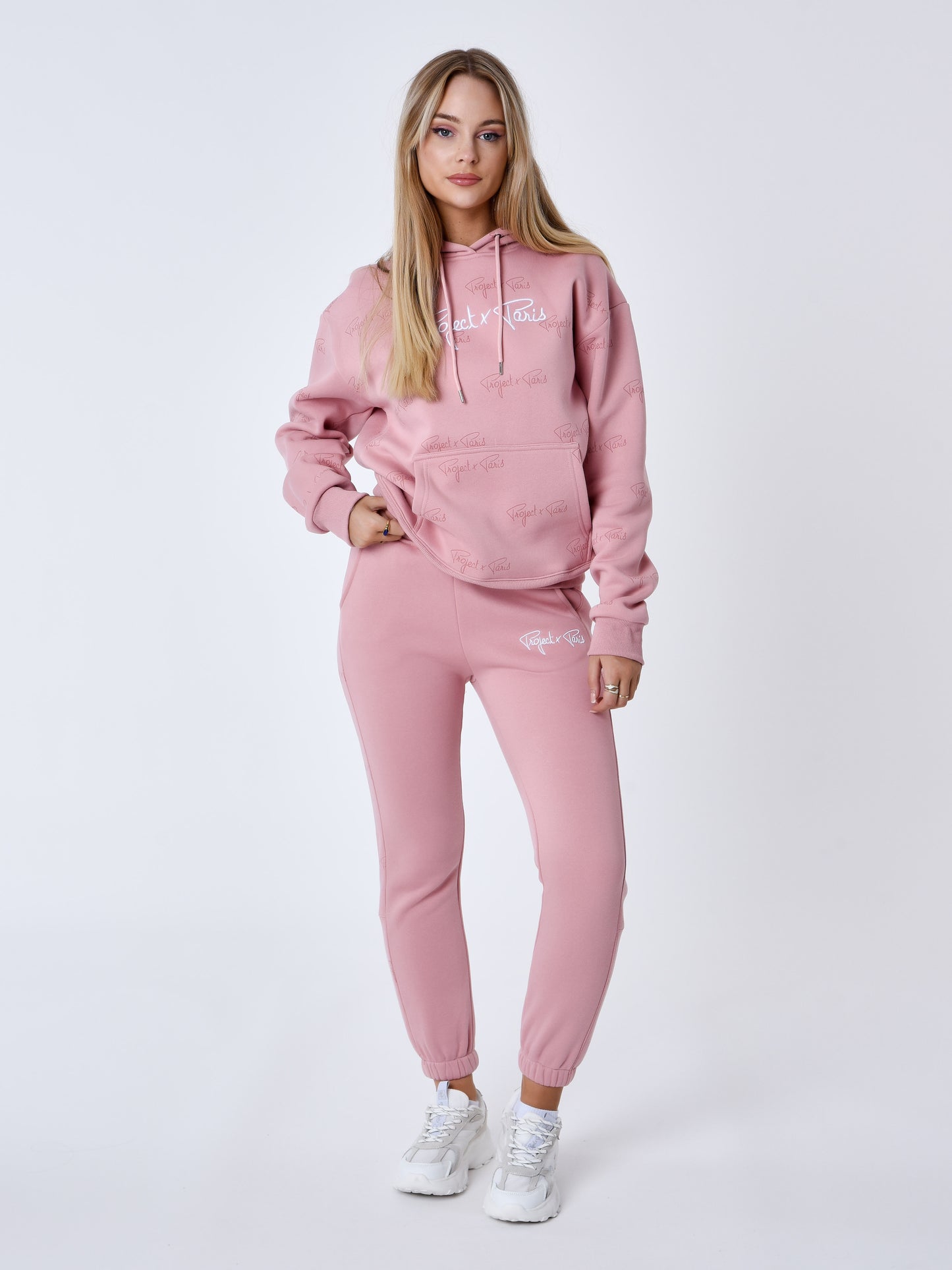 bas-de-jogging-a-bandes-all-over-signature-rose-dragee