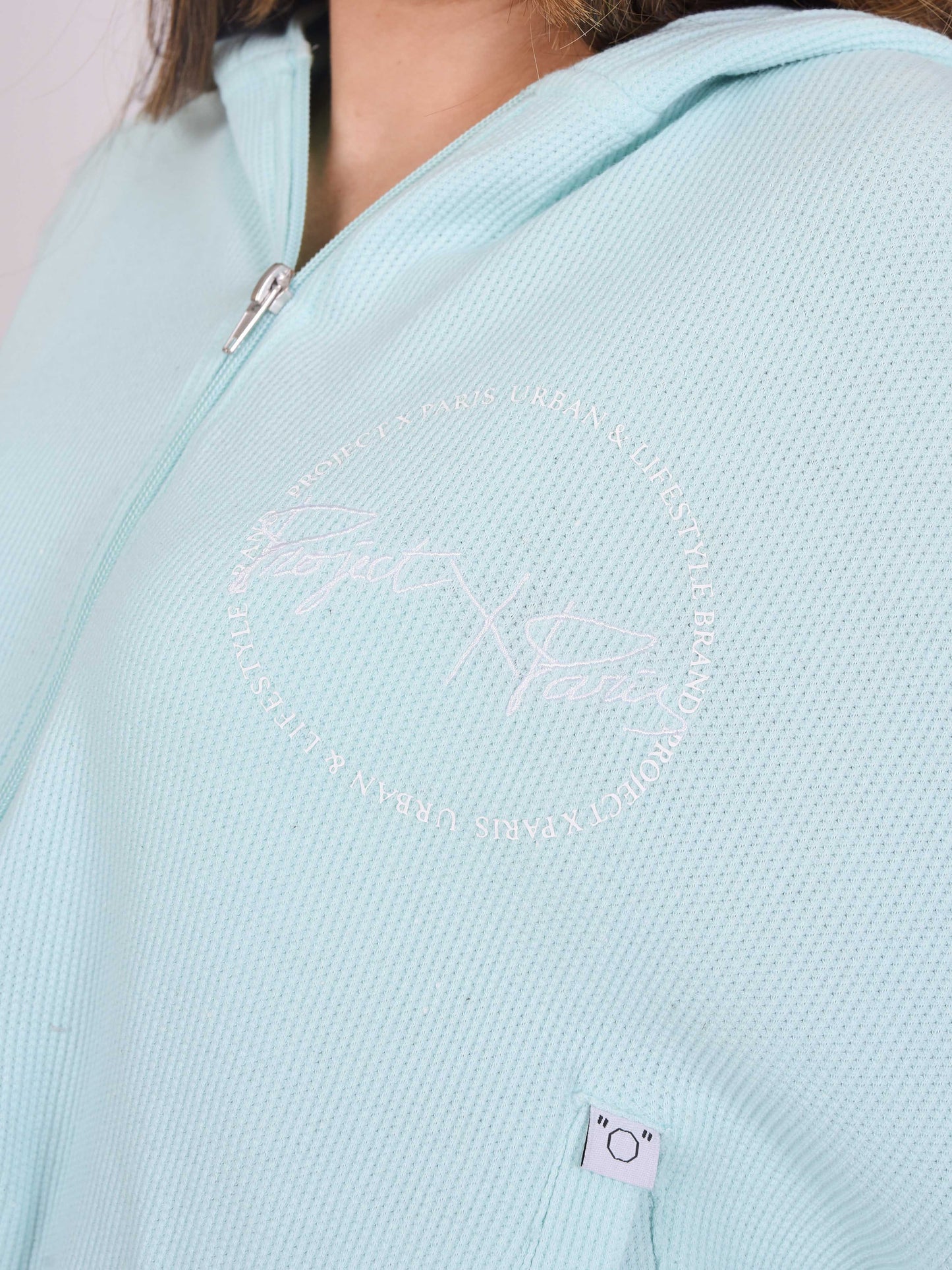 gilet-a-capuche-effet-nid-d-abeille-cyan