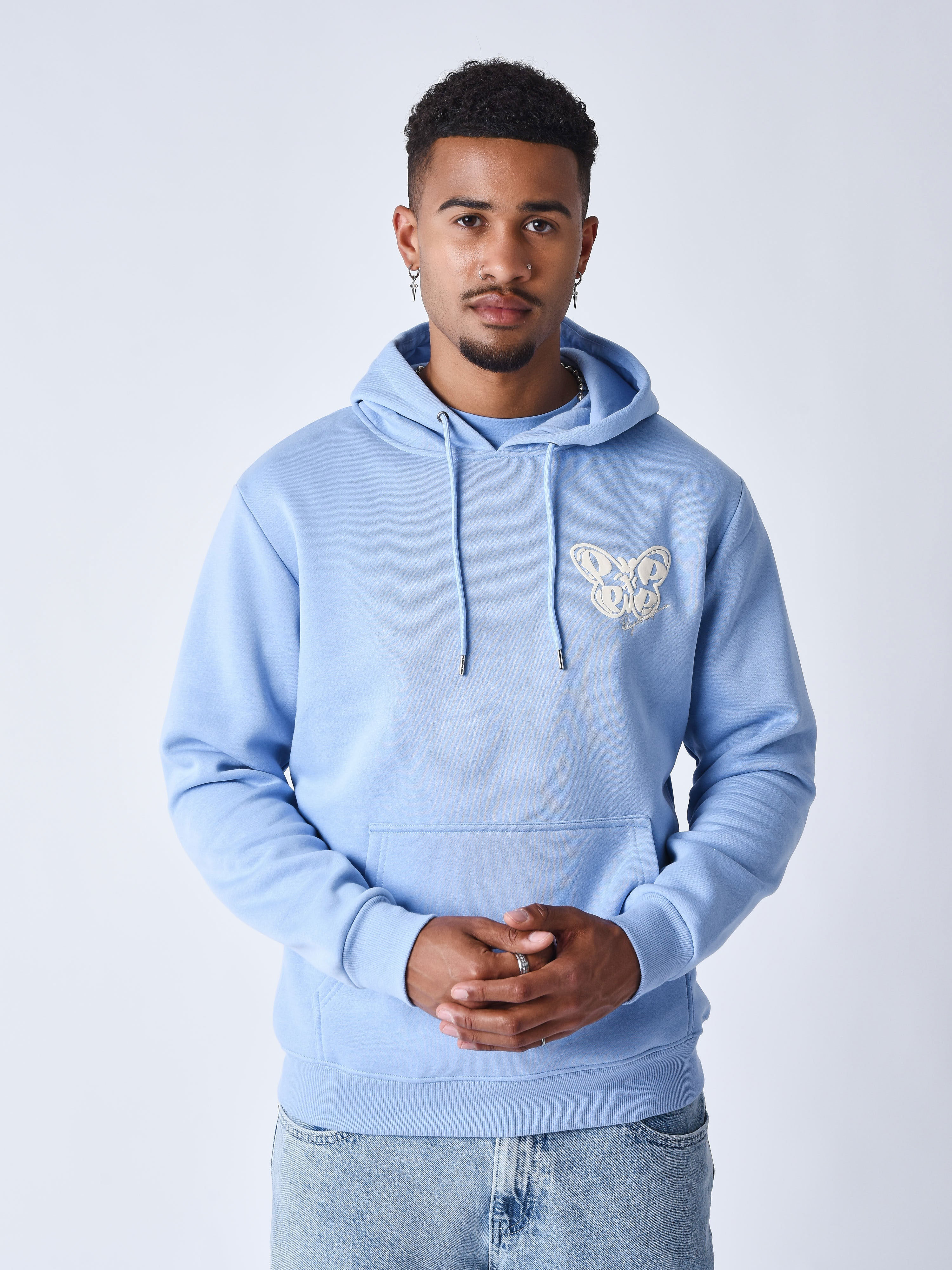 Sweat à Capuche Zippé Gris Foncé à Motif Toile d'Araignée et Papillon
