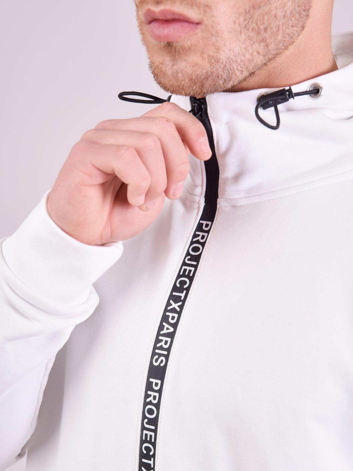veste-a-capuche-basic-zip-logo-blanc