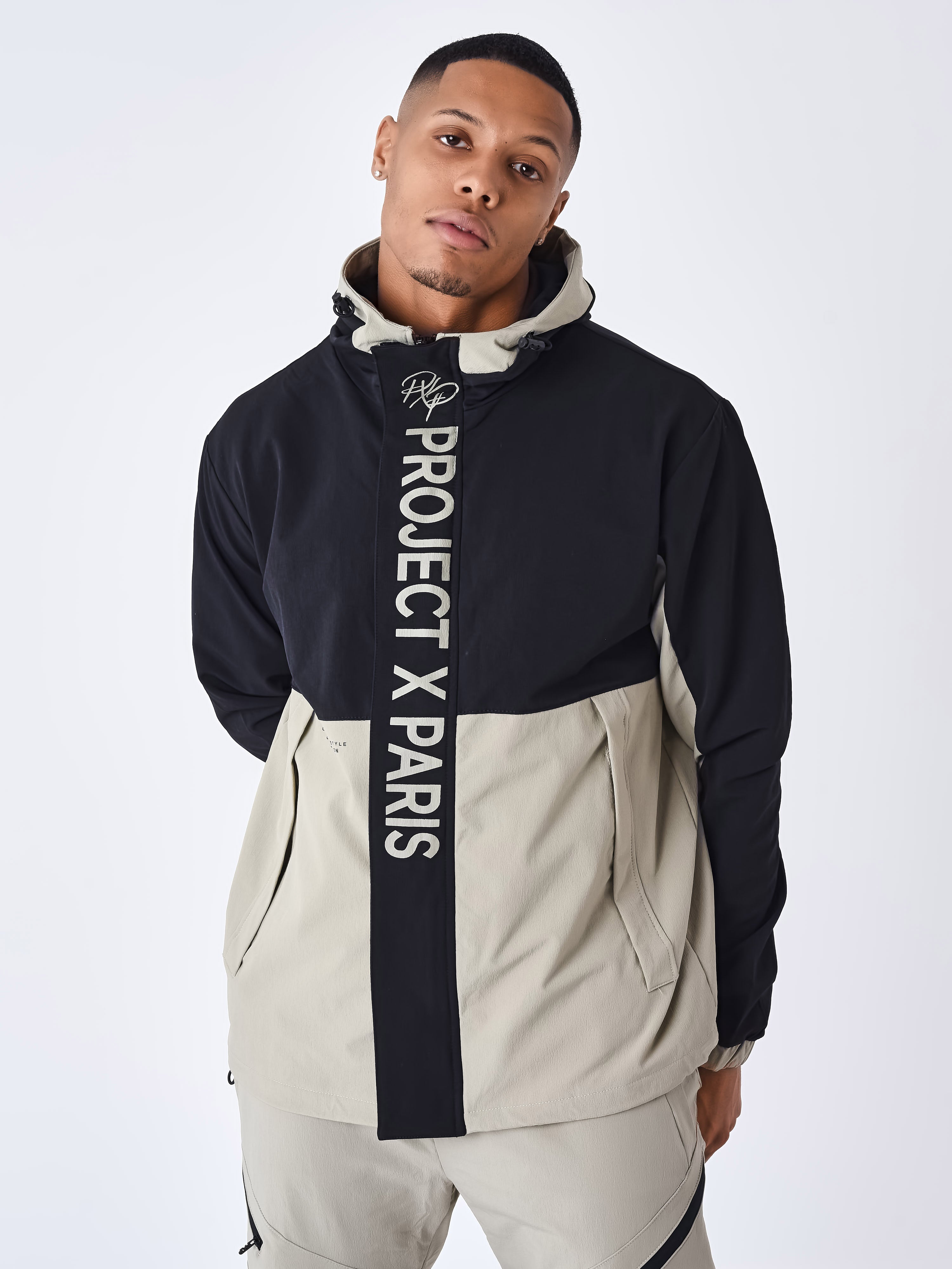 O project / HOODED JACKET フーディ O PROJECT HOODED P/O JACKET Wool Flax Twill GREY BLACK _ FASCINATE