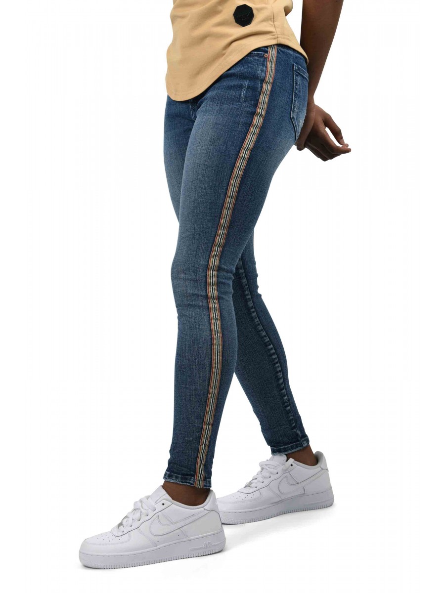 Skinny Jeans with Two-Tone Side Taping