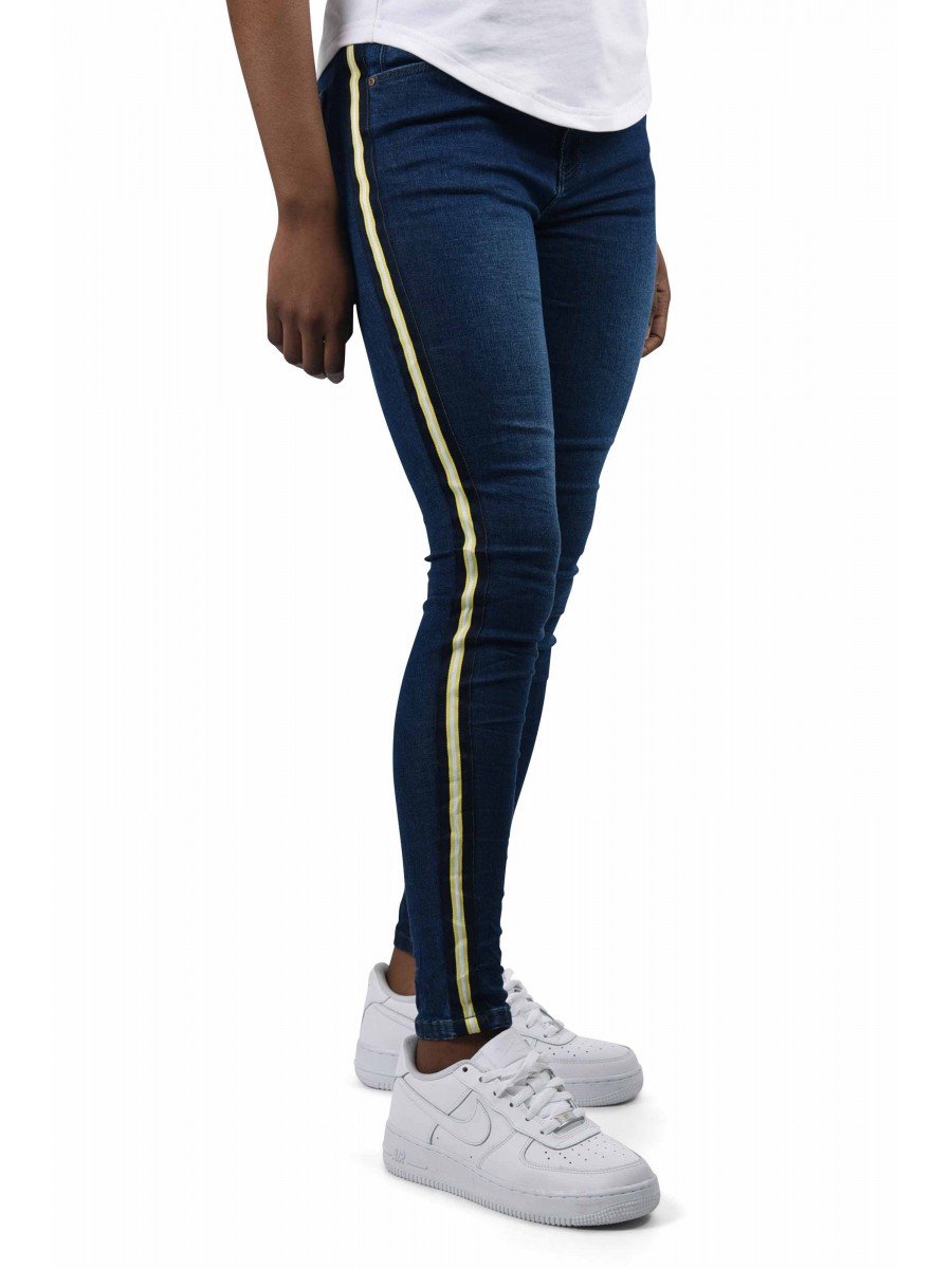 Skinny Jeans with Yellow Side Taping