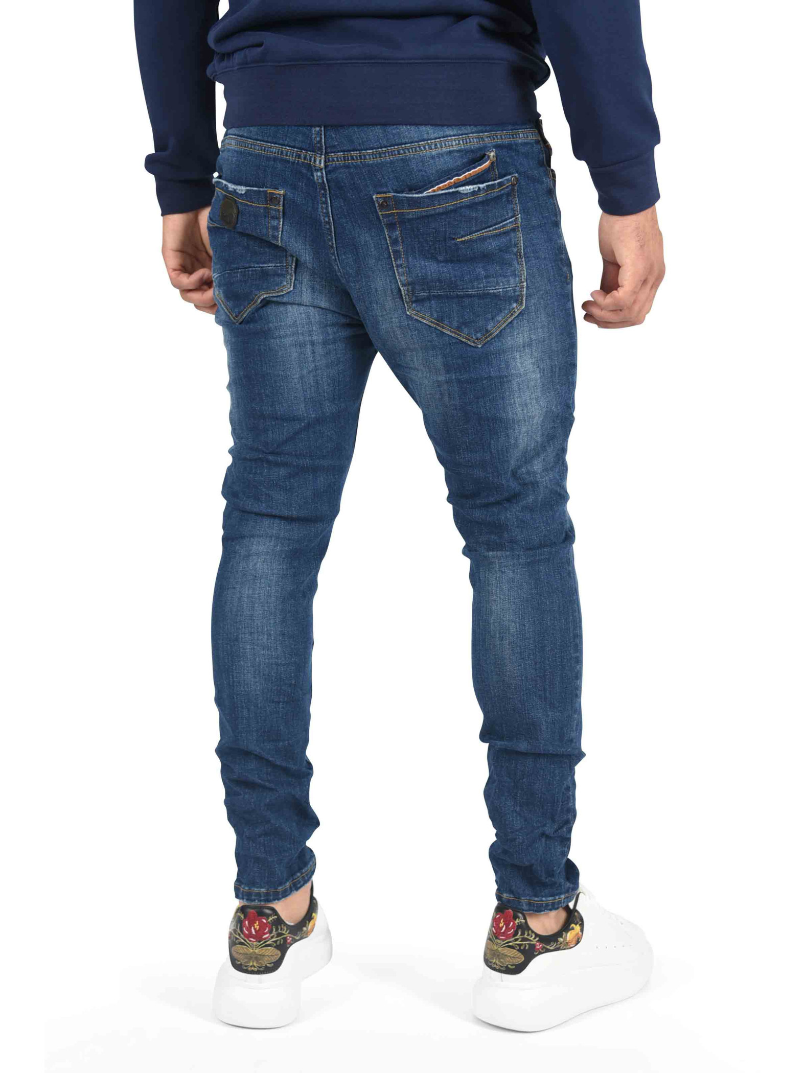 Men's Slim Fit Stonewashed Jeans with Colored Stripe Project X Paris