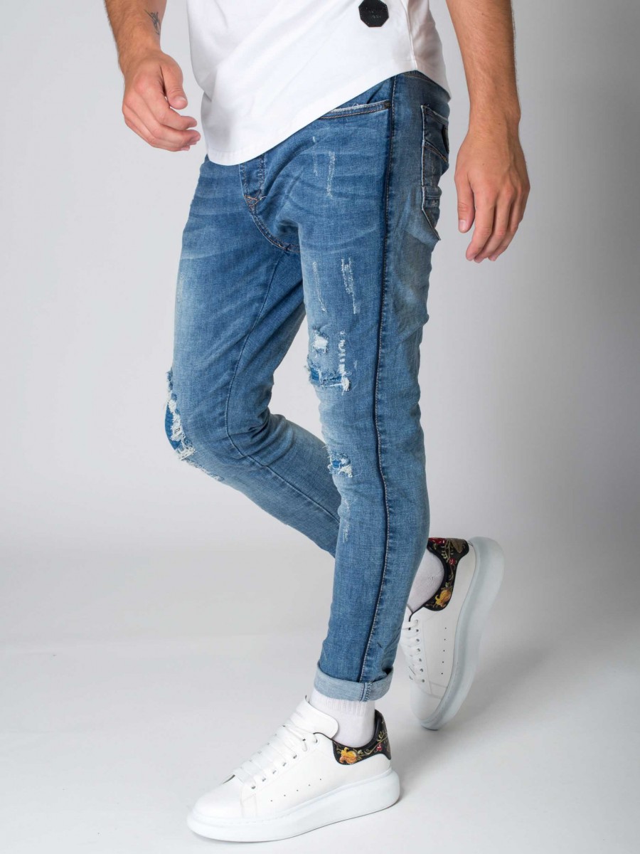 Slim Fit Biker Jeans with Patches