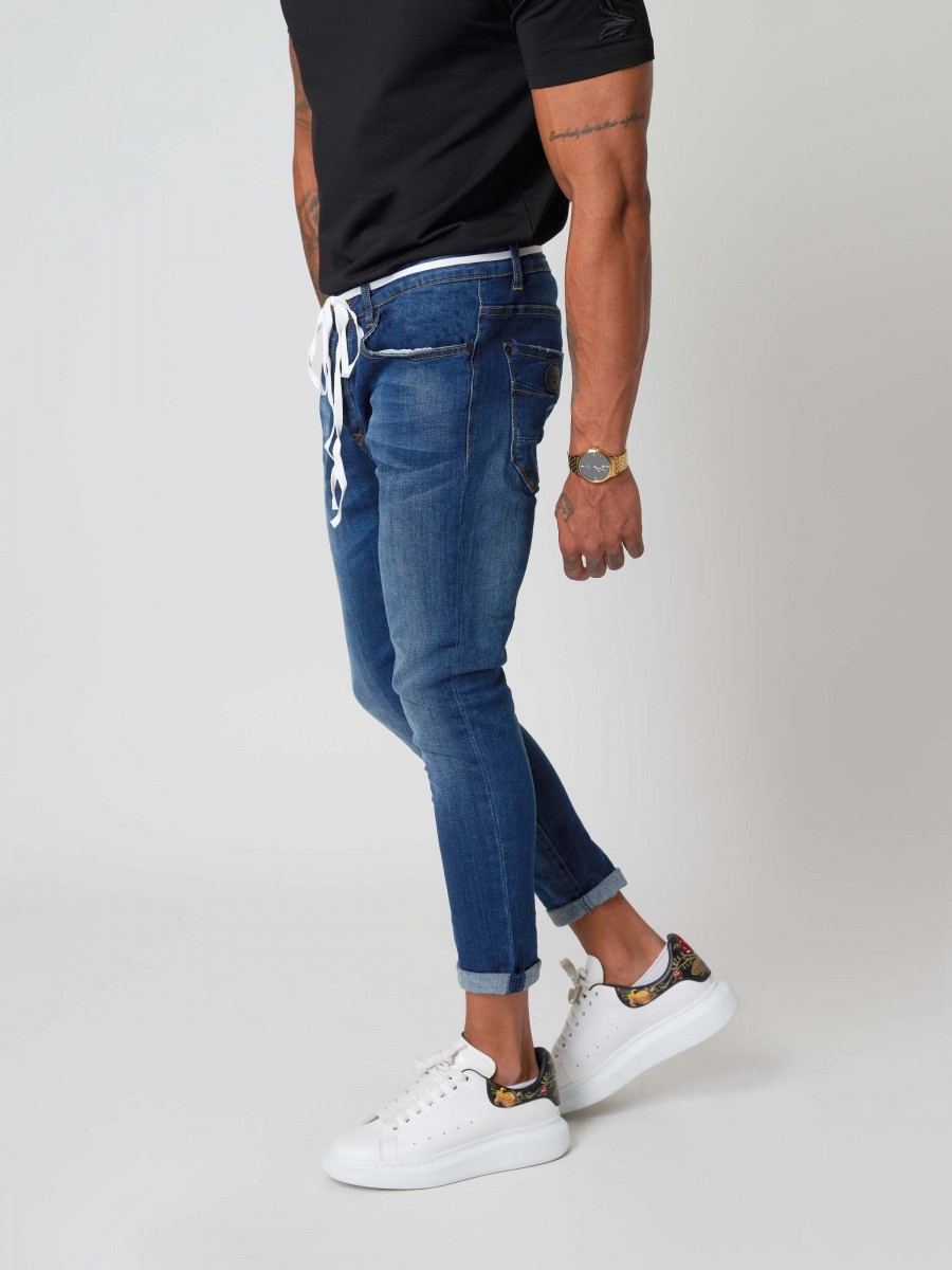 Slim Fit Stonewashed Jeans with Colored Stripe