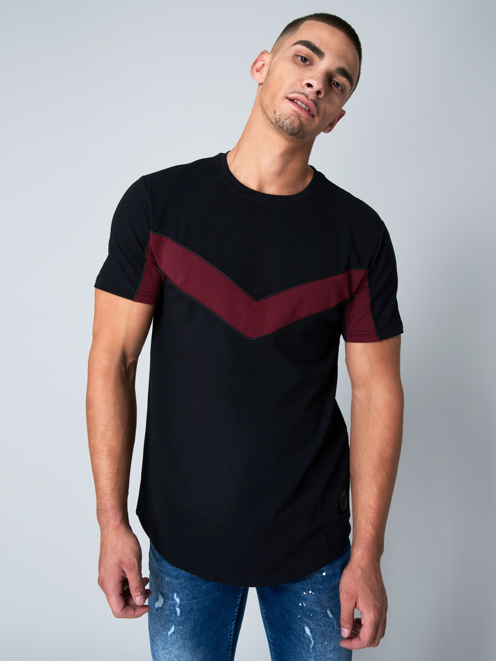 Men's T-Shirt with Contrasting Chevron Color Block Project X Paris