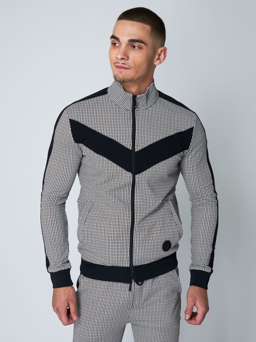 Houndstooth Jacket with Contrasting Chevrons