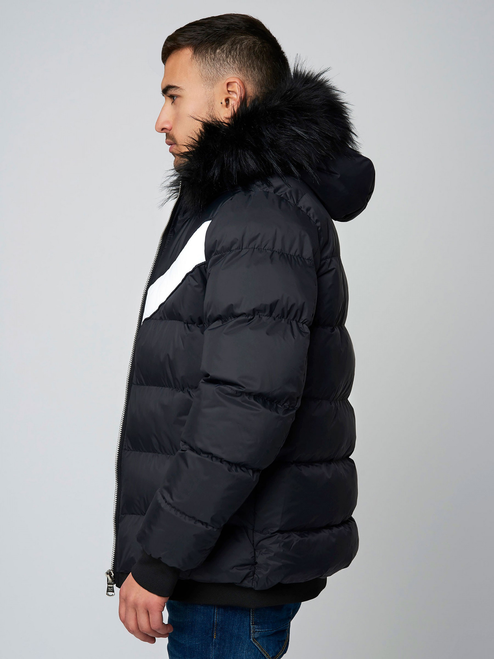 Men's Short Puffer Jacket with Fur Hood Project X Paris