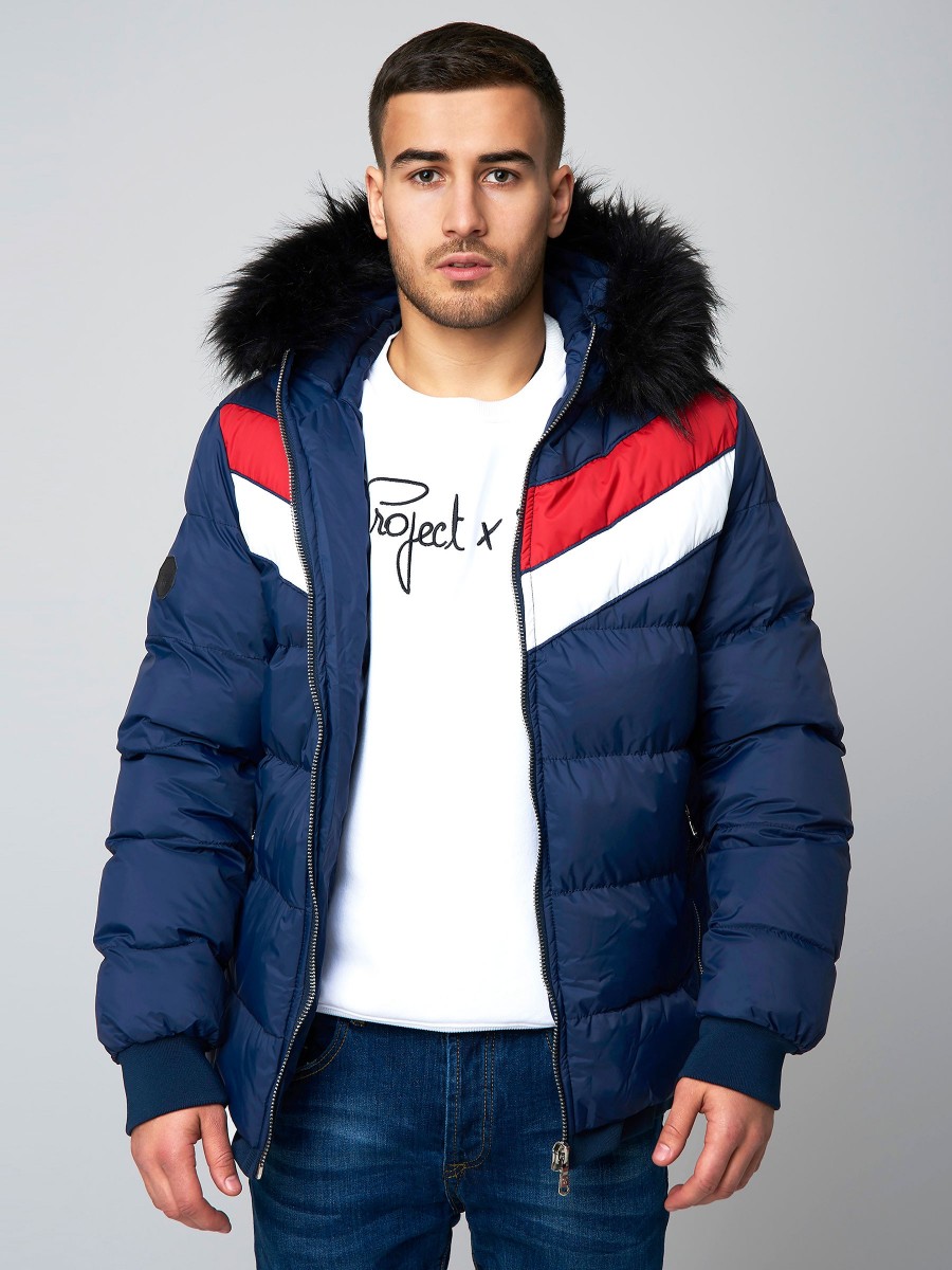 Men's Short Puffer Jacket with Fur Hood Project X Paris