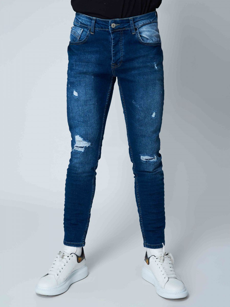 Washed Slim Fit Jeans in Navy Blue