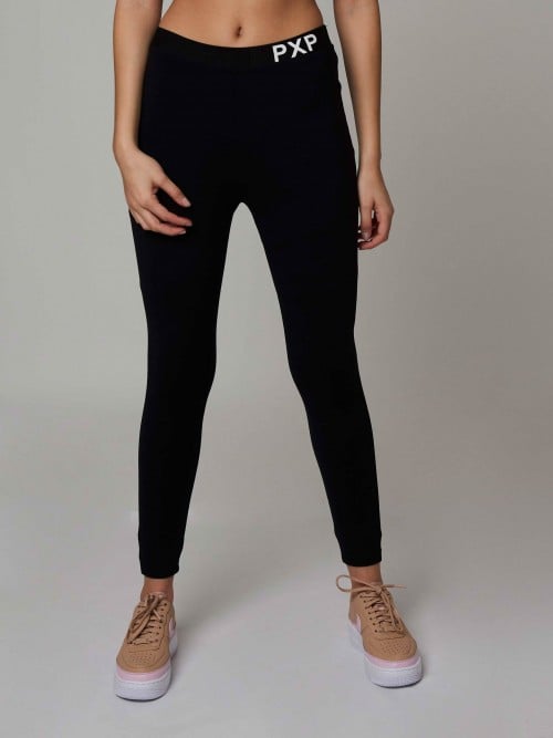 Leggings with elastic waistband and cut-out - Black