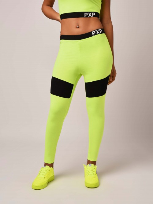 Leggings with elastic waistband and cut-out - Fluorescent yellow