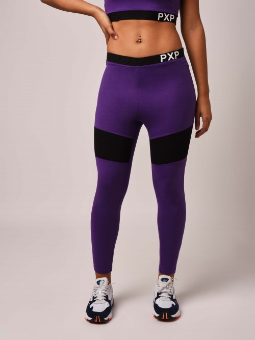 Leggings with elastic waistband and cut-out - Violet