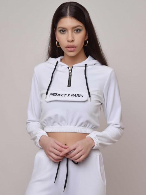 Short velvet hoodie - White
