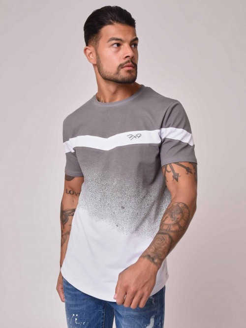 T-shirt com efeito de pintura com spray - Cinzento claro