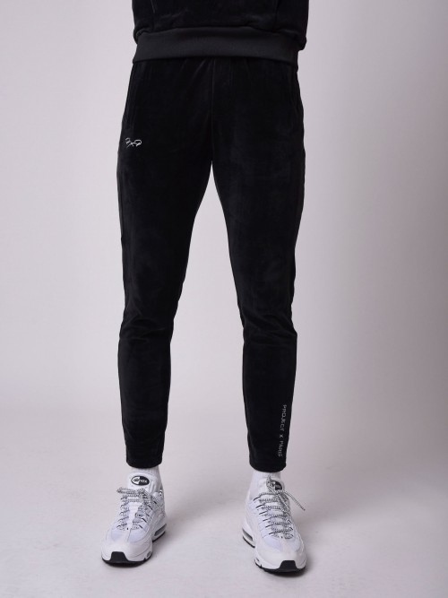 Pantalón jogging de terciopelo con canesú en contraste - Negro
