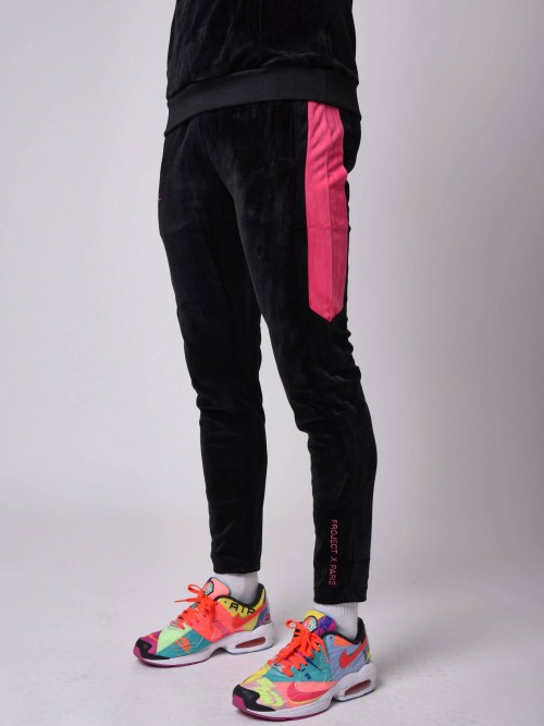 Velvet jogging pants with contrasting yoke - Fuchsia