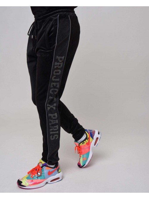 Jogging pants with rhinestone logo band on the side - Black