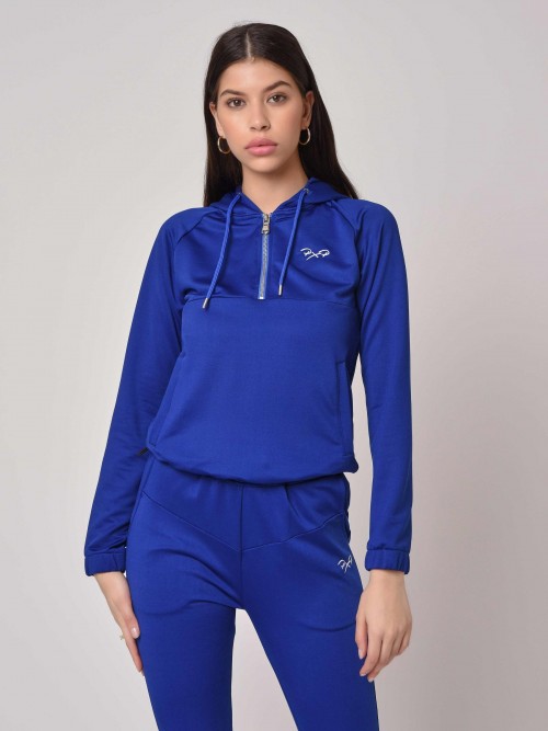 Hooded jogging top with front zip - Sky Blue