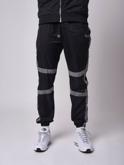 Reflective bi-material jogging pants - Black