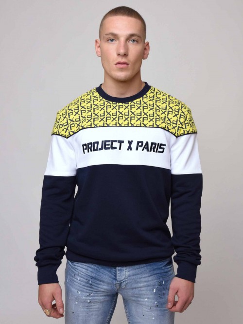 Crew-neck sweatshirt with PXP all-over yoke and logo embroidery - Yellow
