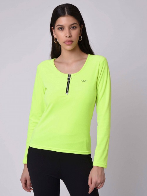 Dancer collar zip sweater - Fluorescent yellow