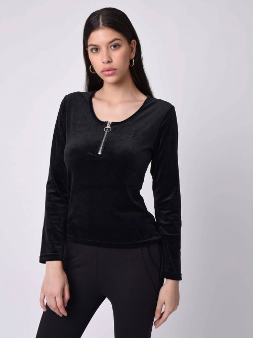 Dancer collar zip sweater - Black