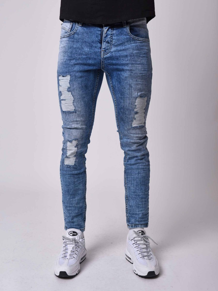 Blue washed fit skinny jeans, worn effect