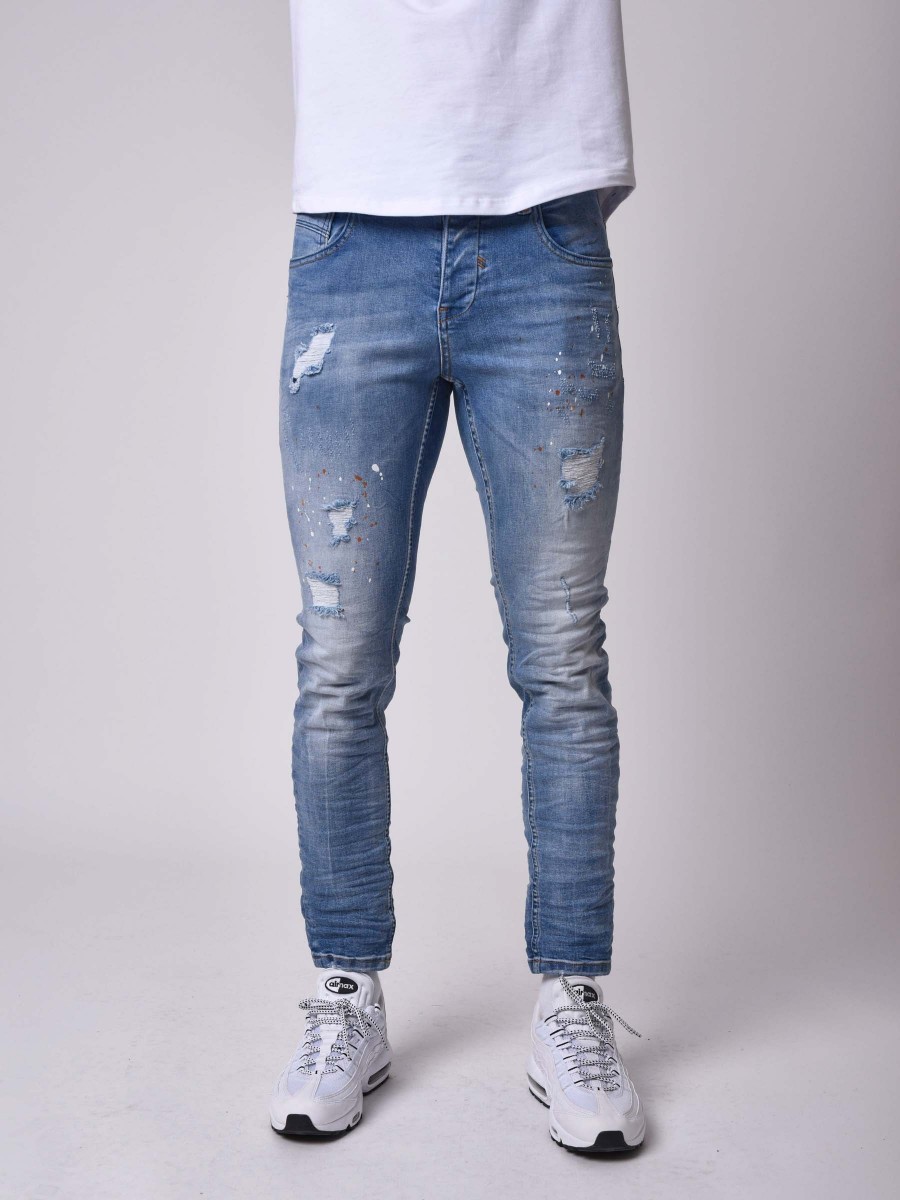 Light blue mottled worn effect skinny fit jeans
