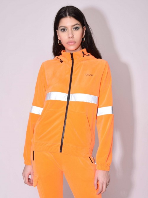Jogging jacket with velvet high collar and reflective stripes - Orange