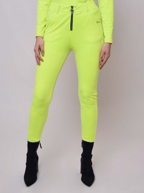 Pantalón de terciopelo con cremallera redonda - Amarillo fluorescente