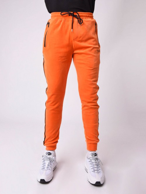 Double-breasted velvet jogging pants - Orange