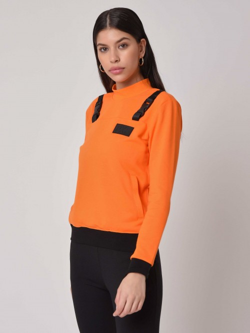 High-neck sweatshirt with front clips - Orange