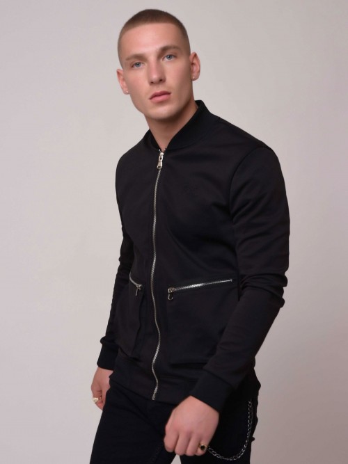 Teddy-collar jacket with maxi zip pocket - Black