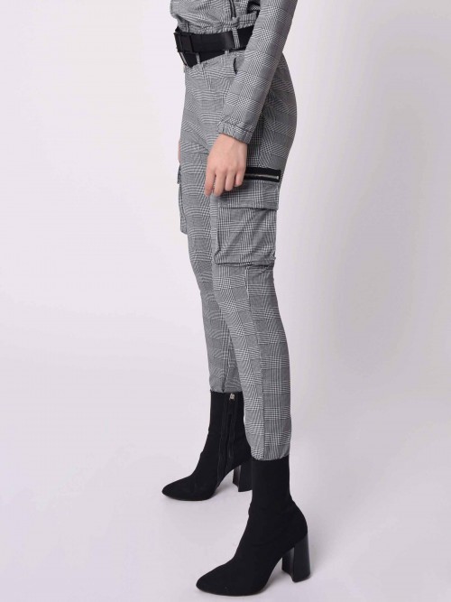 Checked pants with zips - Black