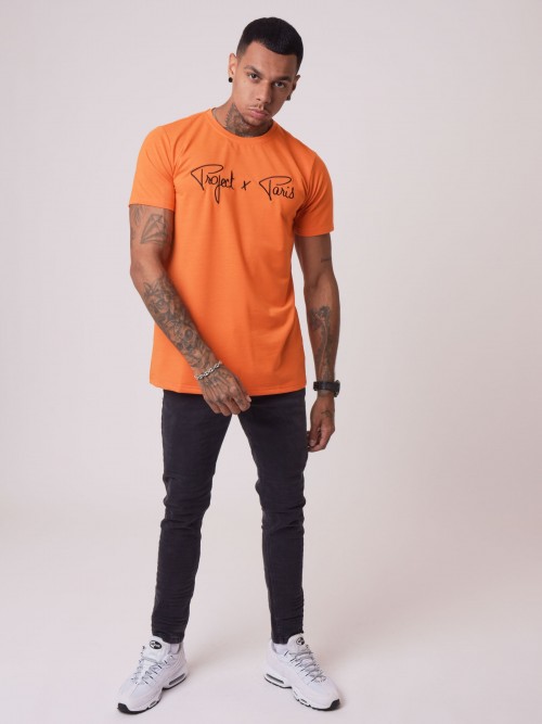 Tee-shirt basic broderie Essentials Project X Paris - Orange