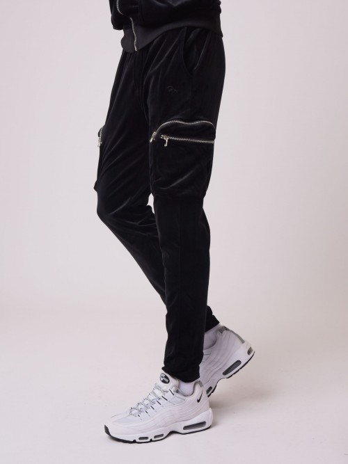 Velvet pants with embossed side pockets - Black