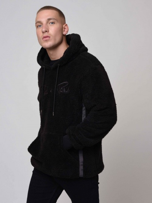 Imitation sheepskin hoodie - Black