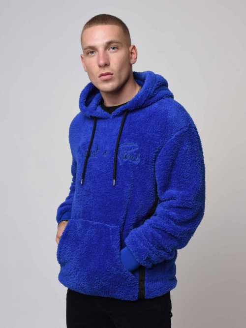 Kapuzen-Sweatshirt aus Schafsfellimitat - Himmelblau