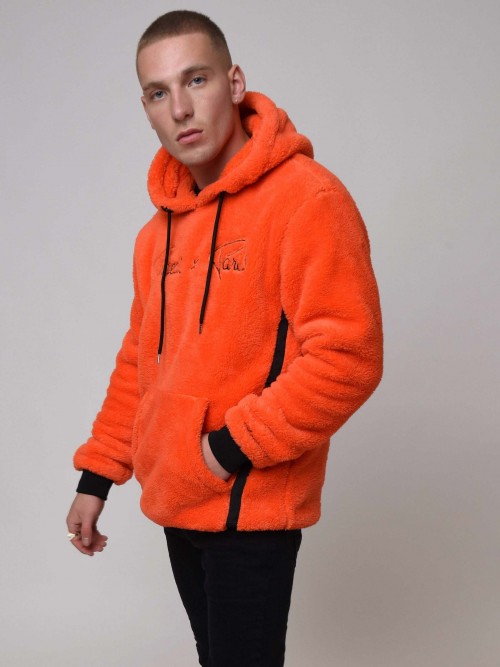 Kapuzen-Sweatshirt aus Schafsfellimitat - Orange