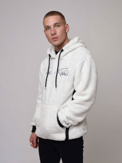 Kapuzen-Sweatshirt aus Schafsfellimitat - Weiß