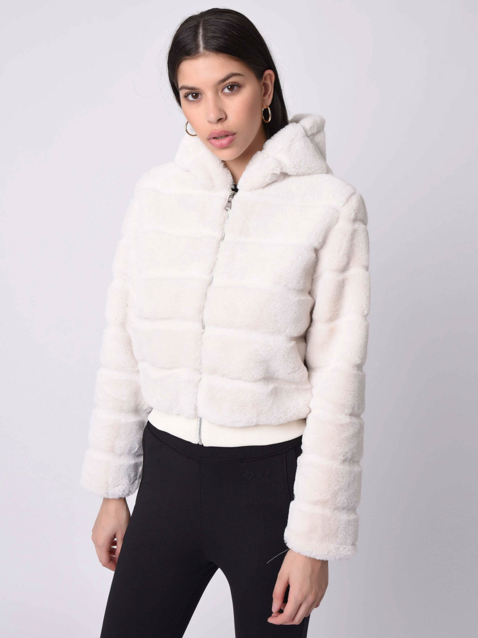 Short Hooded Jacket with faux fur