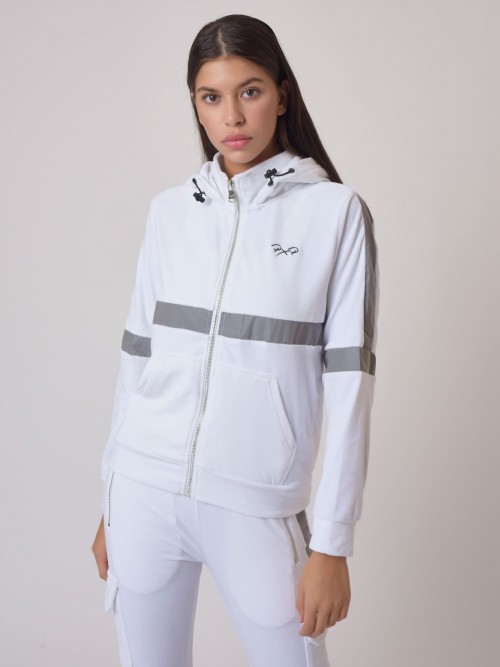 Jogging jacket with velvet high collar and reflective stripes - White